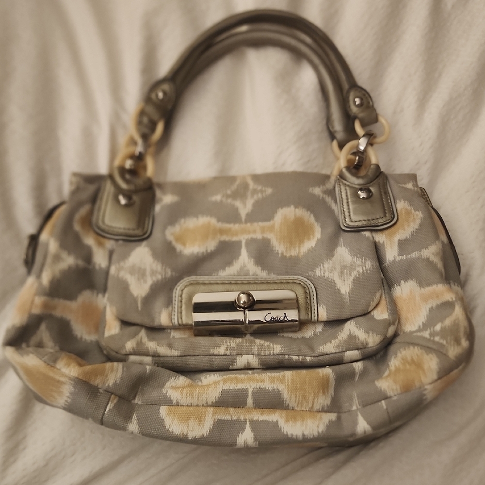 Coach Gray and Tan Shoulder Bag. Kristin Art Ikat Print